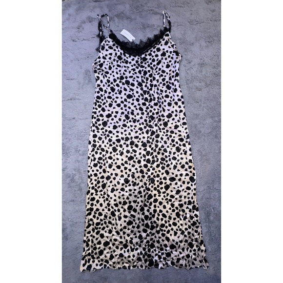 Anthropologie Women's Medium‎ Animal Print Lace Trim Slip Dress Midi Black NEW - Picture 9 of 16